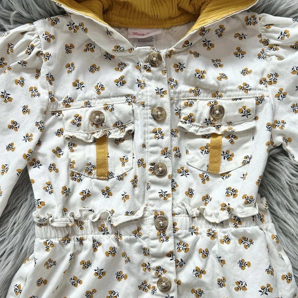 Little Lass Girls Cream And mustard Yellow Floral Hooded‎ Jacket Size 6